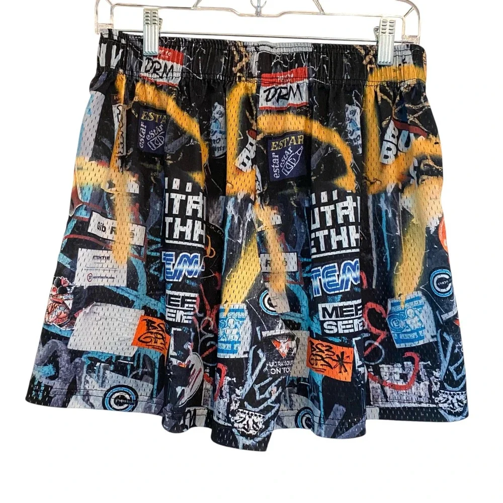 Inaka Power Graffiti Print Mesh Shorts Men Large Streetwear Athletic Drawstring - Picture 4 of 11